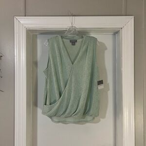 Liz Claiborne Shirt Womens L Sea Green Sleeveless Surplice Wrap Jacquard NWT